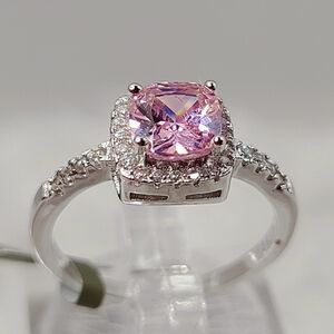 Pink and White Sapphire Halo Ring